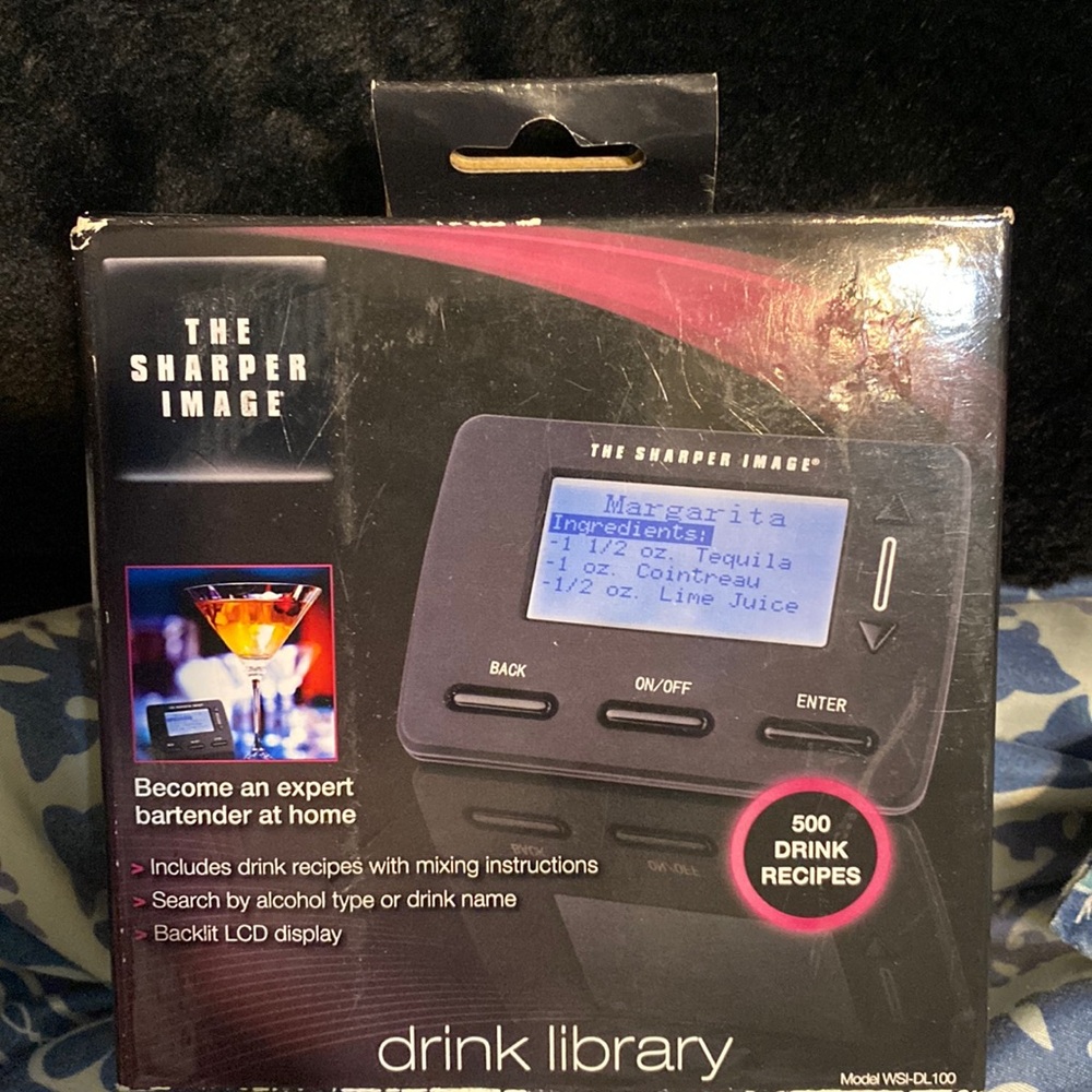 THE SHARPER IMAGE 500 Recipe Drink Library Bar Accessory w/ manual backlit LCD